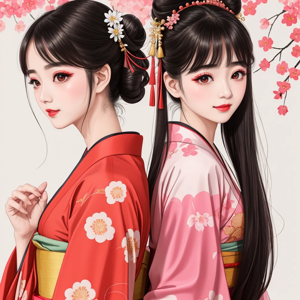 Each has a different expression2People and sisters、(2 girls)、⦅Dancing traditional arts with grace)、((Big Breasts、Small Face、Not exposed))、Highest quality、masterpiece、(Black Hair、Bun Hair)、Brown Eyes、⦅Wide angle、Angle from above the waist、雑誌の表紙のPause、Their gazes are different, staring into the distance⦆、(8K High Quality、masterpiece、High resolution、Realistic and beautiful light and shadow、(Highest quality)、(High Resolution)、(Very delicate and beautiful)、(Beautiful 8k face)、(With a smile、Beautiful eyes)、(Clear skin)、(Soft hair)、(8Head to Body)、(A Japanese-style yukata kimono with red, pink, orange and blue floral patterns on a white background, interspersed with gold powder、Wearing a yukata2Beautiful Japanese girls)、((Tanabata decoration background))、((Small Face))、(arms up)、Thin and small nose、(Red lipstick)、(Make your cheeks red)、(Glossy skin)、((Ink painting style))、Very thin eyebrows、Overall ultra-high image quality、(She is wearing maiko-style makeup.)、Whitening、Long and beautiful eyelashes、Glowing Skin、(Red cheeks),Straight nose、masterpiece、Highest quality、whole body、 Eyebrows visible through hair、Bun Hair、Grin、Gal、コGal、Viewer's Eyes、Plaid、Stylish、woman、fine、Pause、
Waiting to start