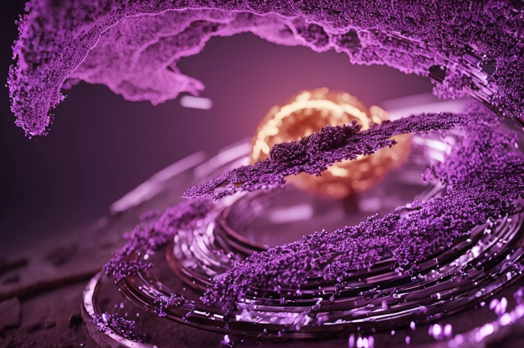 A round bacterium breaks apart,Image of a beam of light coming out of bacteria,Purple,Octane Rendering,C4D,HD