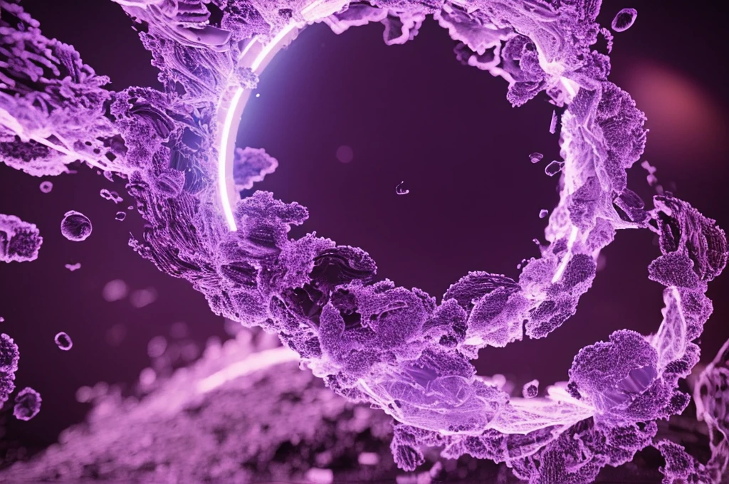A round bacterium breaks apart，Image of a beam of light coming out of bacteria，Purple，Octane Rendering，C4D，HD