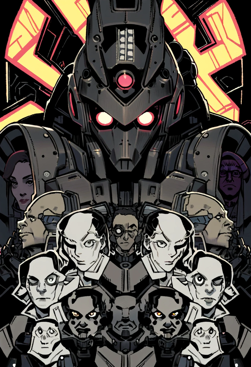 Mecha的特写镜头, Official Character Art, Official character illustrations, Adam Hughes, Character Art Close-up,Full body image, Detailed character art, Meticulous portraits of people, Comic cover art by Phil Noto, leave, Spy x , Full color illustrations, ,Cyberpunk,Non-human,Mecha,Clear details,8K,Clear and detailed,dynamic,monochrome,Comic Style,Marvel