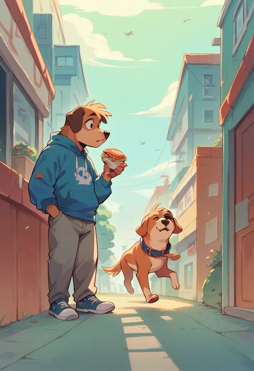 Funny guy, cartoon, run, eat, dog, ears wind