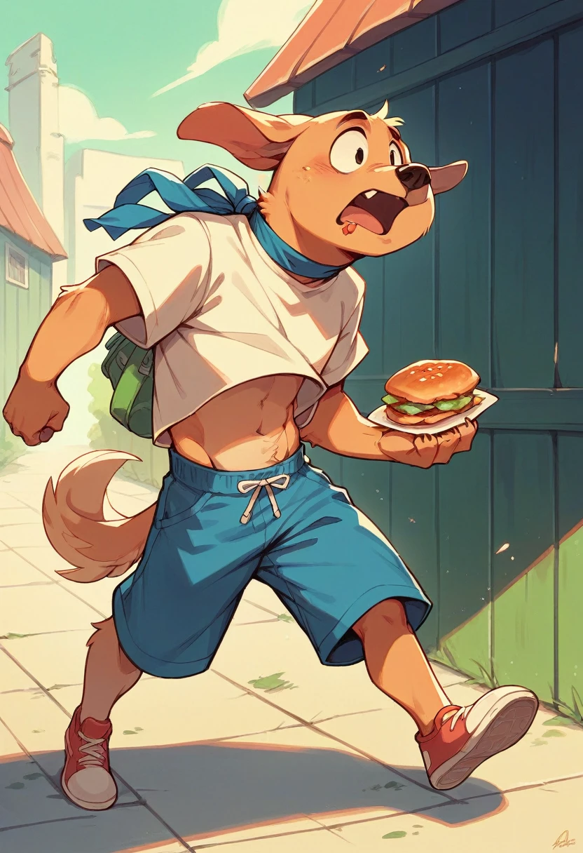 Funny guy, cartoon, run, eat, dog, ears wind