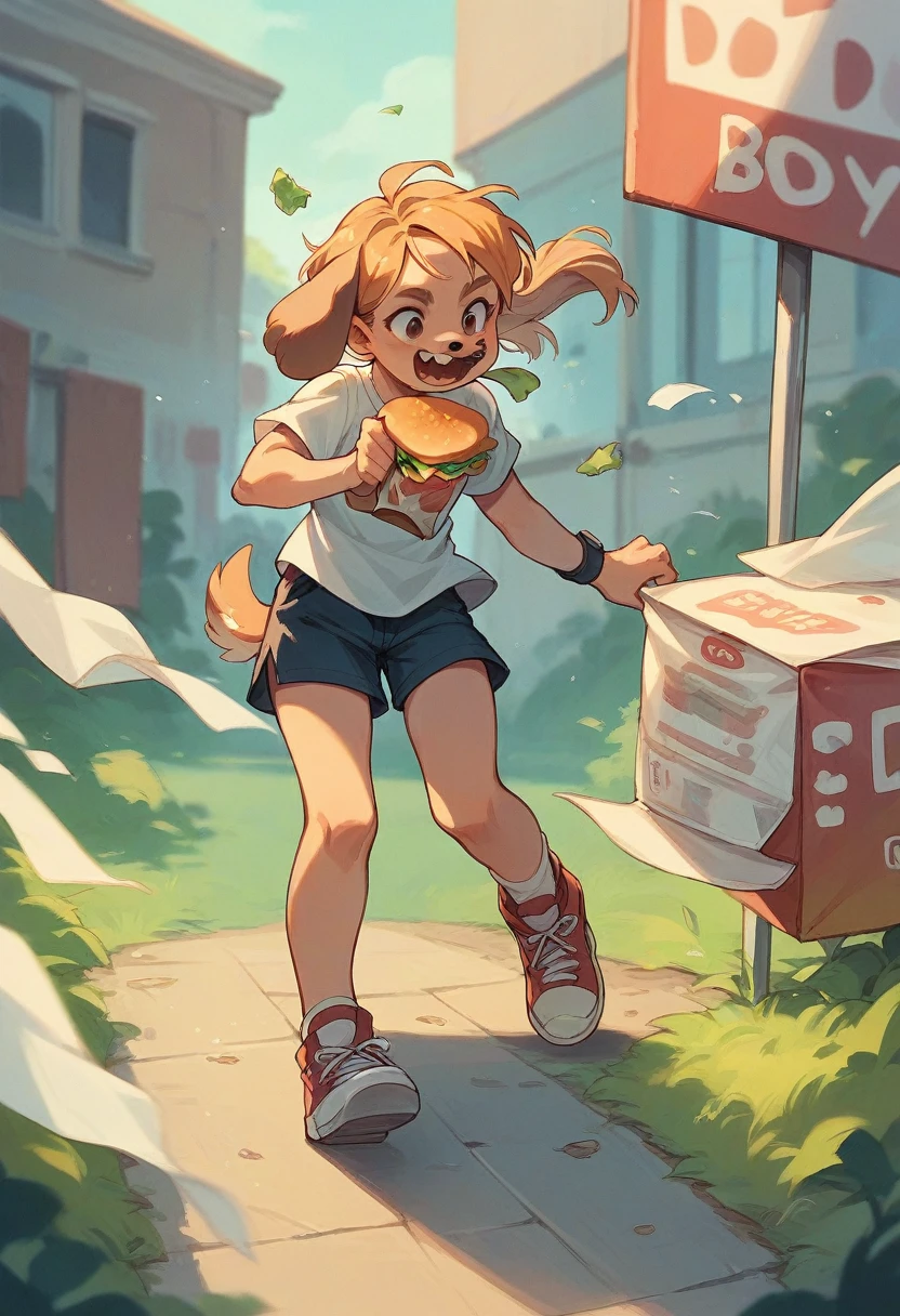 Funny guy, cartoon, run, eat, dog, ears wind