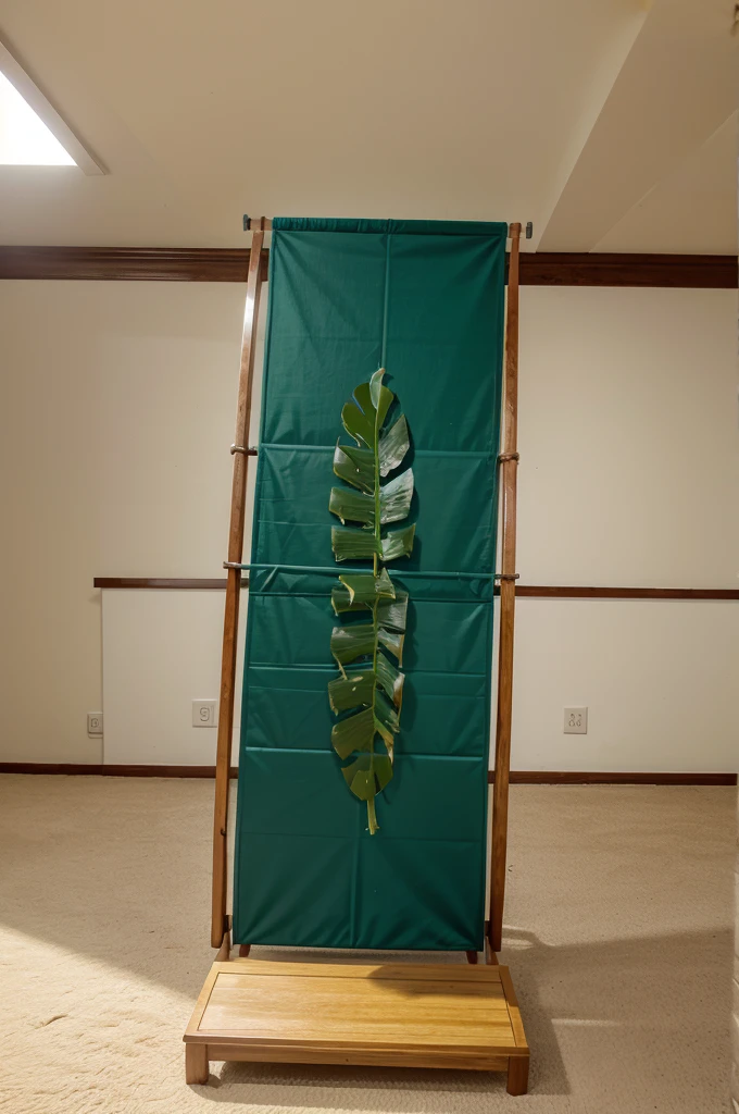 Empty podium for product presentation with palm leaf on seascape.