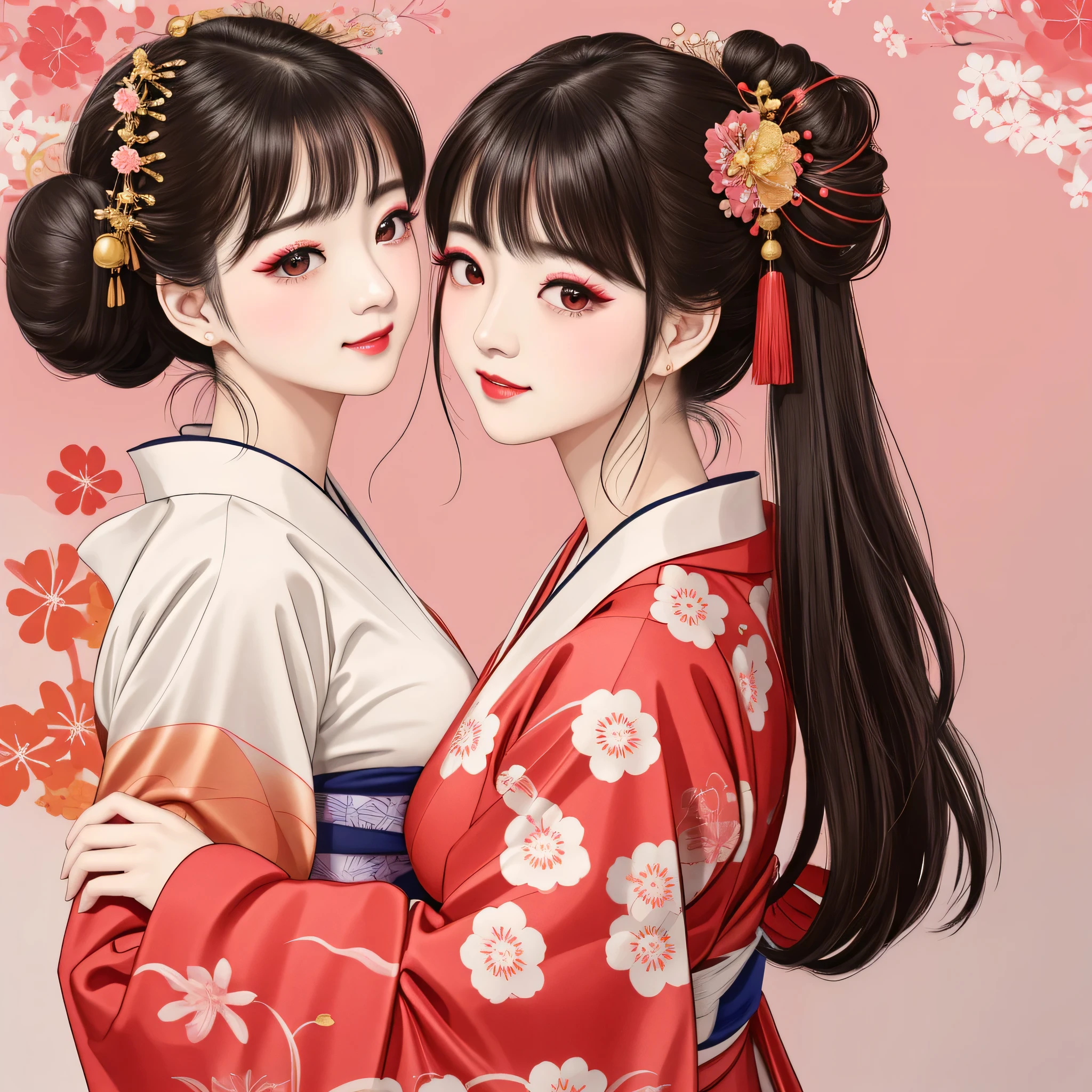Each has a different expression2People and sisters、(2 girls)、⦅Dancing traditional arts with grace)、((Big Breasts、Small Face、Not exposed))、Highest quality、masterpiece、(Black Hair、Bun Hair)、Brown Eyes、⦅Wide angle、Angle from above the waist、雑誌の表紙のtracing、Their gazes are different, staring into the distance⦆、(8K High Quality、masterpiece、High resolution、Realistic and beautiful light and shadow、(Highest quality)、(High Resolution)、(Very delicate and beautiful)、(Beautiful 8k face)、(With a smile、Beautiful eyes)、(Clear skin)、(Soft hair)、(8Head to Body)、(A Japanese-style yukata kimono with red, pink, orange and blue floral patterns on a white background, interspersed with gold powder、Wearing a yukata2Beautiful Japanese girls)、((Tanabata decoration background))、((Small Face))、(arms up)、Thin and small nose、(Red lipstick)、(Make your cheeks red)、(Glossy skin)、((Ink painting style))、Very thin eyebrows、Overall ultra-high image quality、(She is wearing maiko-style makeup.)、Whitening、Long and beautiful eyelashes、Glowing Skin、(Red cheeks),Straight nose、masterpiece、Highest quality、whole body、 Eyebrows visible through hair、Bun Hair、Grin、gal、コgal、Viewer's eyes、Plaid、Stylish、woman、fine、tracing、
Waiting to start