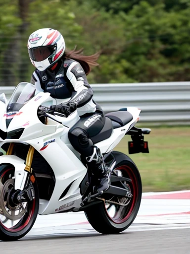 2girls,honda white racer replica motorcycles speeding down the highway:1.7, (motion blur:1.2),