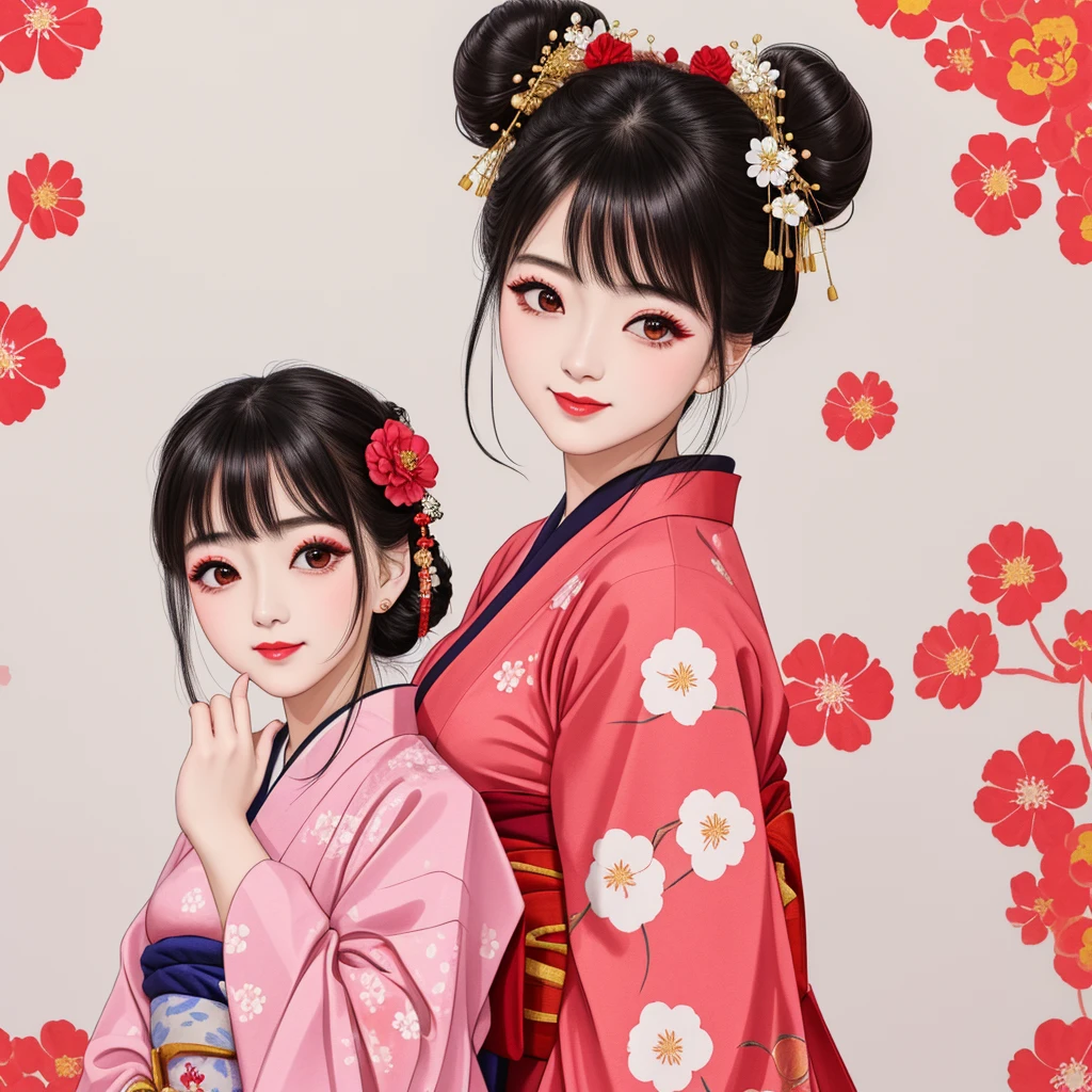 Each has a different expression2People and sisters、(2 girls)、⦅Dancing traditional arts with grace)、((Big Breasts、Small Face、Not exposed))、Highest quality、masterpiece、(Black Hair、Bun Hair)、Brown Eyes、⦅Wide angle、Angle from above the waist、雑誌の表紙のPause、Their gazes are different, staring into the distance⦆、(8K High Quality、masterpiece、High resolution、Realistic and beautiful light and shadow、(Highest quality)、(High Resolution)、(Very delicate and beautiful)、(Beautiful 8k face)、(With a smile、Beautiful eyes)、(Clear skin)、(Soft hair)、(8Head to Body)、(A Japanese-style yukata kimono with red, pink, orange and blue floral patterns on a white background, interspersed with gold powder、Wearing a yukata2Beautiful Japanese girls)、((Tanabata decoration background))、((Small Face))、(arms up)、Thin and small nose、(Red lipstick)、(Make your cheeks red)、(Glossy skin)、((Ink painting style))、Very thin eyebrows、Overall ultra-high image quality、(She is wearing maiko-style makeup.)、Whitening、Long and beautiful eyelashes、Glowing Skin、(Red cheeks),Straight nose、masterpiece、Highest quality、whole body、 Eyebrows visible through hair、Bun Hair、Grin、Gal、コGal、Viewer's Eyes、Plaid、Stylish、woman、fine、Pause、
Waiting to start
