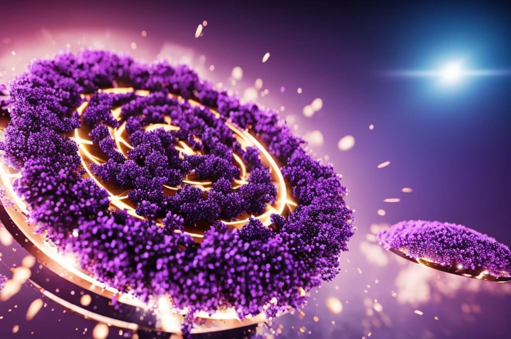 Light bursts out from round bacteria，Purple，Octane Rendering，C4D，HD