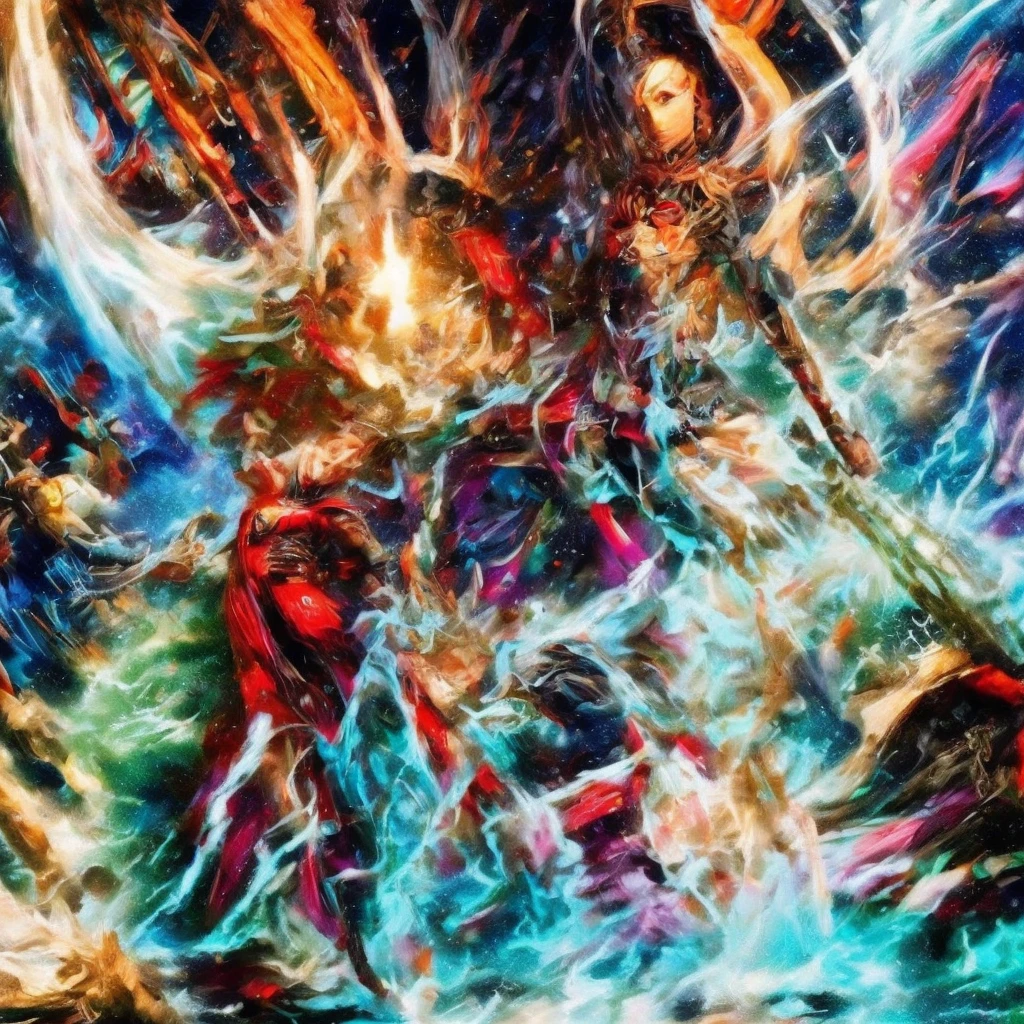 Yvraine, an elegant and formidable Aeldari warrior, dressed in her rune-adorned robe, wielding the sword Kha-vir, surrounded by a luminous and ethereal aura. Beside her, the Visarch, a towering warrior in ceremite armor, brandishing his cruel sword Asu-var, in a protective and battle-ready stance. The scene is set on a futuristic battlefield, with debris and flashes of dark and bright energy around. The image should be in 4K resolution and highly detailed.
