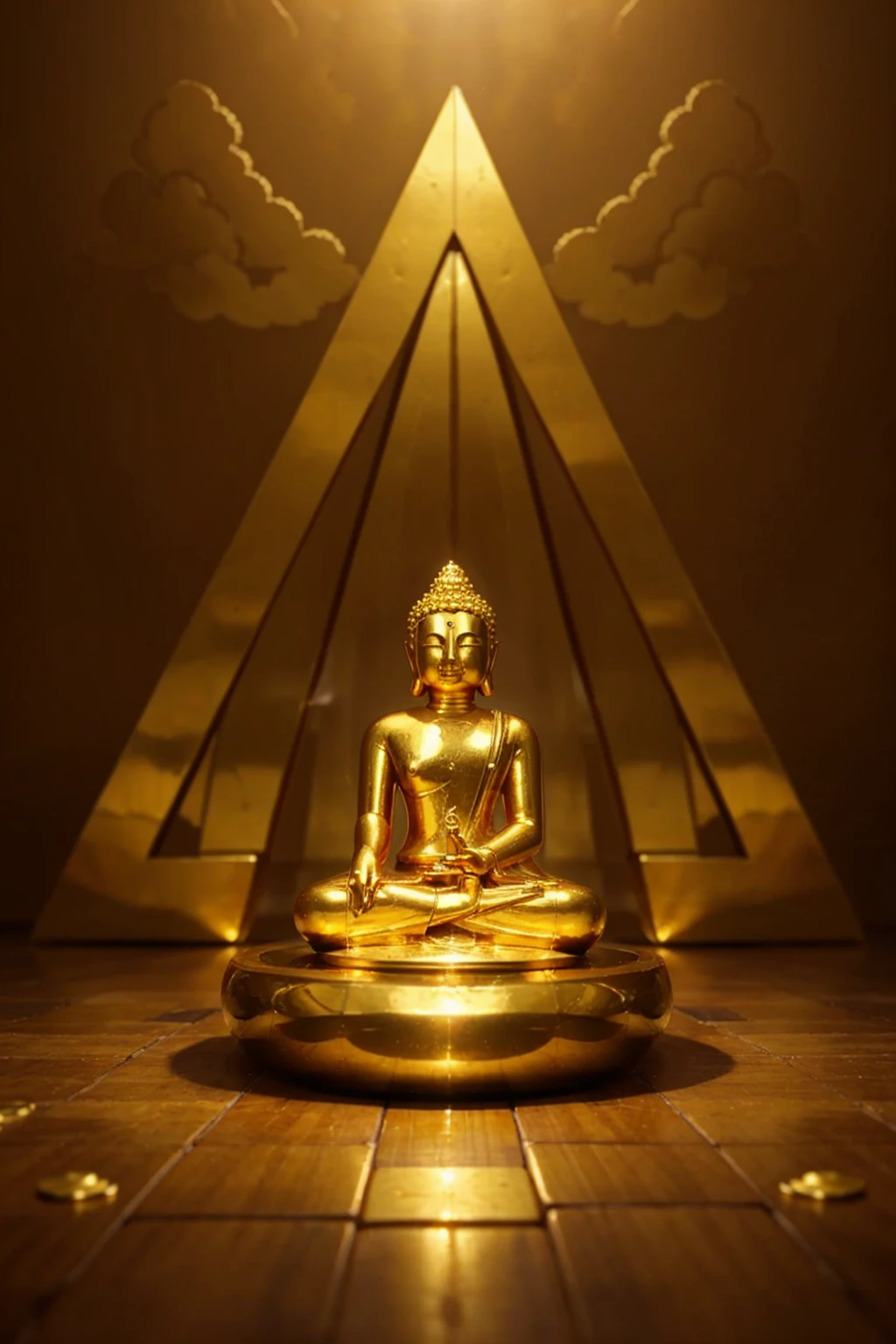 The overall picture is magnificent，Buddha，auspicious sign，Golden clouds，Ingots，gold，golden rain（gold，Ingots，coin）Buddha整体再大一点、