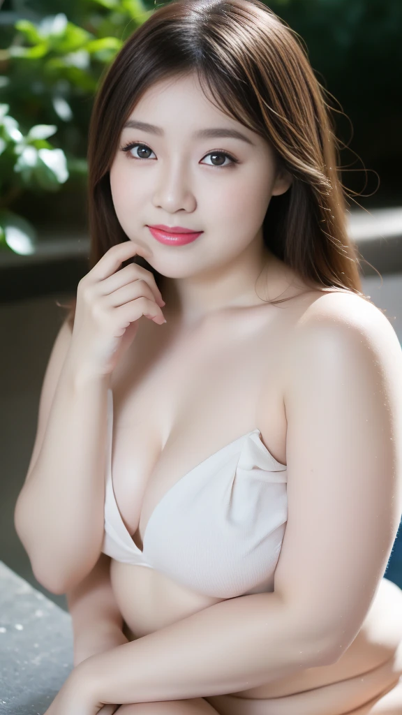 Gorgeus Girl, Beautiful, Baby Face, , (nude) White Skin, Beside, Sexy Pose, nude, Blue Eye, Muscles, red lipstick, lips glossy, wet glossy, Bokeh, chubby Girl, Modern Place Background, Masterpiece, Fullbody Shot