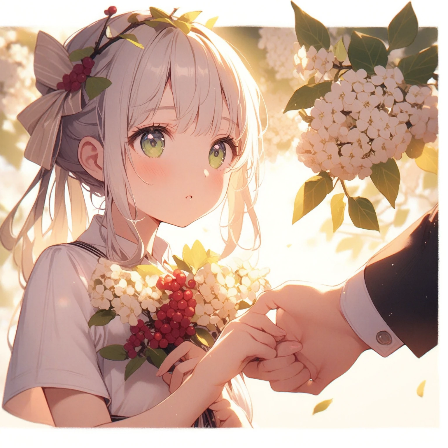 1girl、White Linden viburnum、「combine」「Don't ignore me」、POV Shake Hands、tegaki