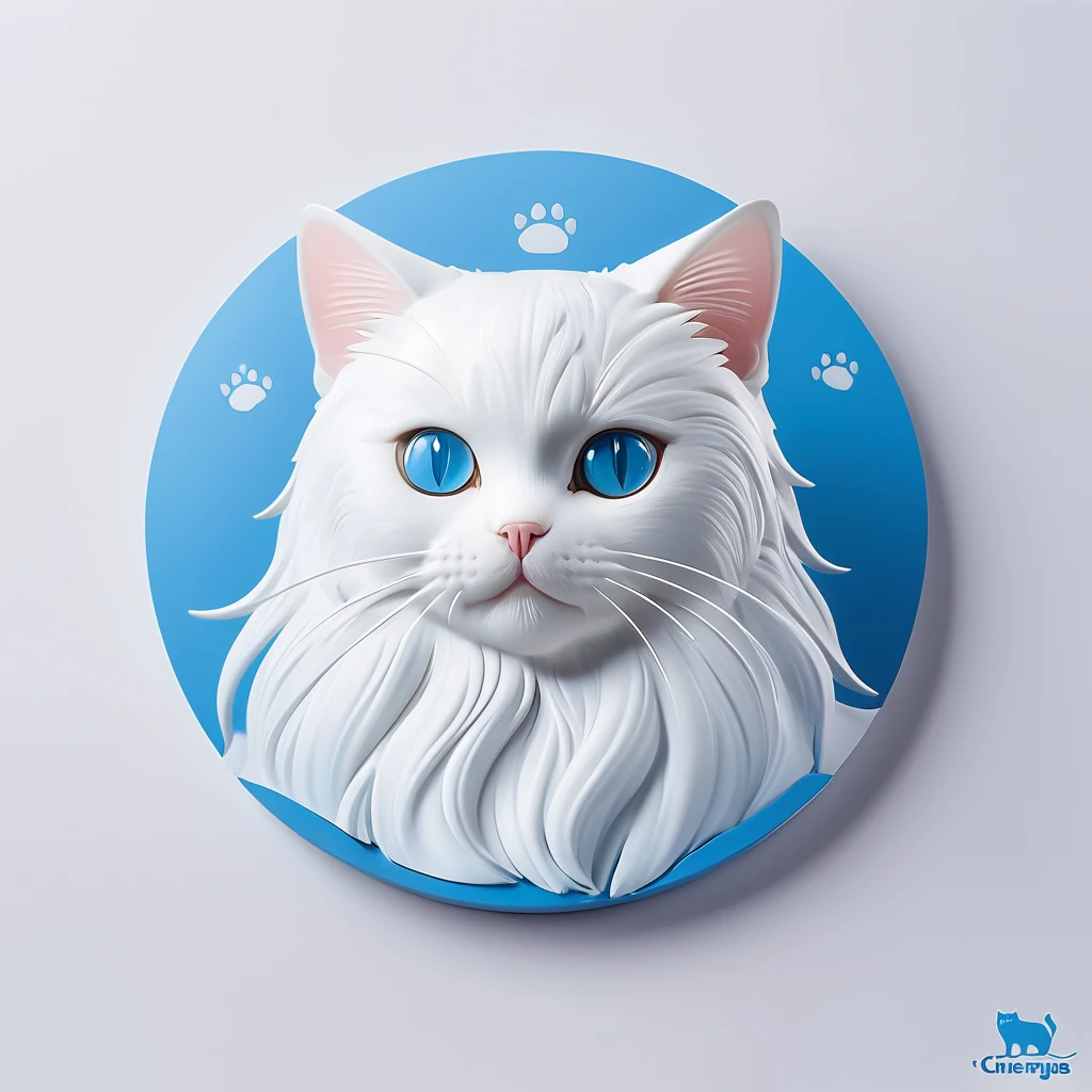 logo white cat, background blue