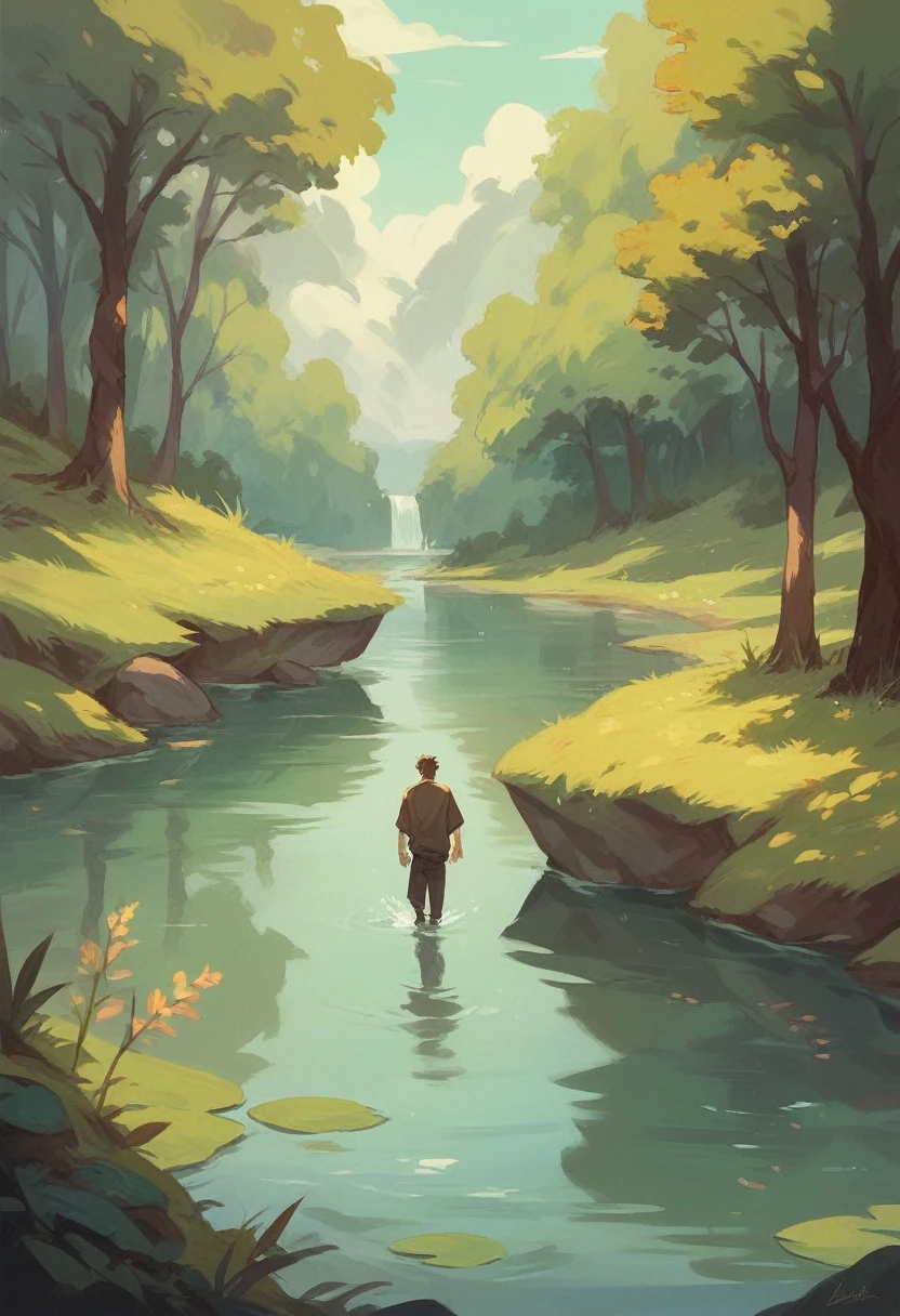 a man and a woman were walking with their sons near the river