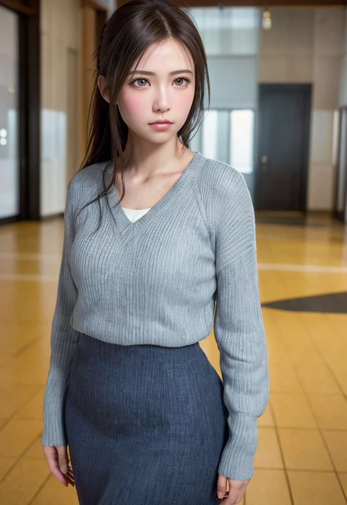 8K, of the highest quality, masutepiece:1.2), (Realistic, Photorealsitic:1.37), of the highest quality, masutepiece, Beautiful young woman, Pensive expression, Thoughtful look, female doctor teacher, Hair tied back, Messy mood, Cinematic background, Tired, Light skin tone