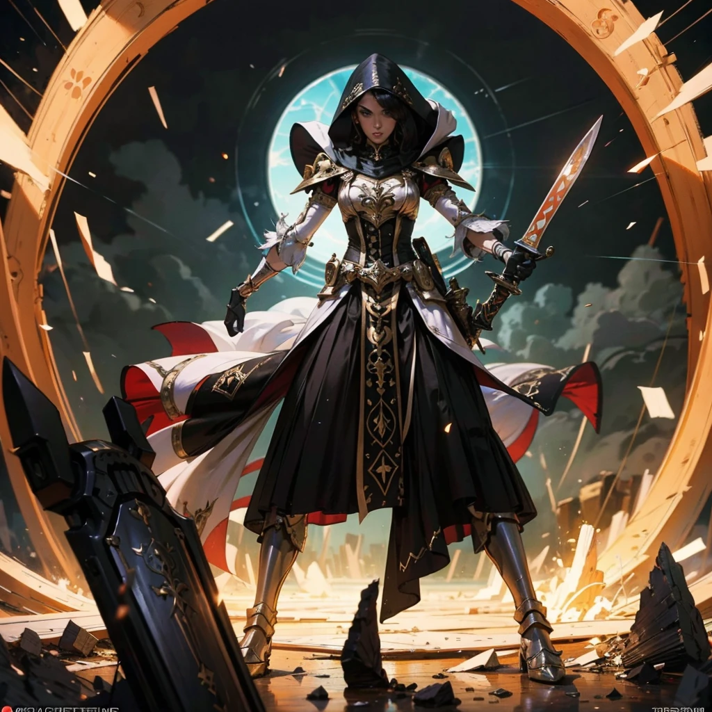 Yvraine, an elegant and formidable Aeldari warrior, dressed in her rune-adorned robe, wielding the sword Kha-vir, surrounded by a luminous and ethereal aura. Beside her, the Visarch, a towering warrior in ceremite armor, brandishing his cruel sword Asu-var, in a protective and battle-ready stance. The scene is set on a futuristic battlefield, with debris and flashes of dark and bright energy around. The image should be in 4K resolution and highly detailed, exquisite and mature manga art style, high definition, best quality, highres, ultra-detailed, ultra-fine painting, extremely delicate, professional, anatomically correct, symmetrical face, extremely detailed eyes and face, high quality eyes, creativity, RAW photo, UHD, 8k, Natural light, cinematic lighting, masterpiece-anatomy-perfect, masterpiece:1.5