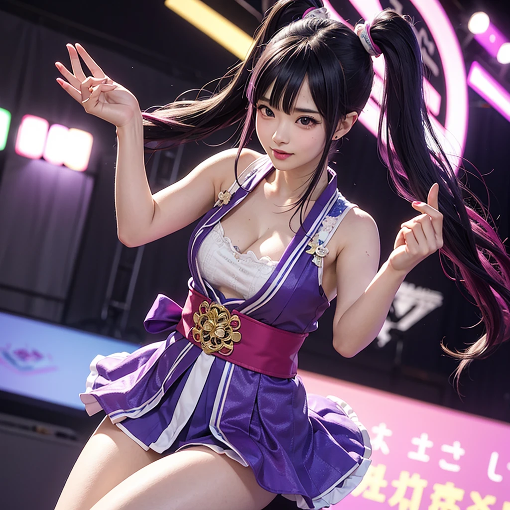 透け透けなCheerleader、Big Tits、Transparent nipples、Sheer skirt、Cheerleader、volleyball、stage、Spread your legs、Purple Hair