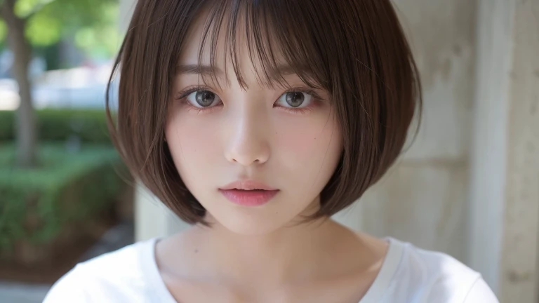 (Bob Cut Hair:1.2),(Wearing school uniform:1.2),1 girl,Japanese,21 years old,(Small breasts:1.3),(Highest quality,masterpiece:1.3,超A high resolution,),(Ultra-detailed,Caustics),(Photorealistic:1.4,RAW shooting,)Ultra-Realistic Capture,Very detailed,High resolution 16K human skin close-up。 Natural skin texture、,Pores、、It needs to be detailed enough to be easily identifiable。 Skin should be even-toned and healthy looking。 Use natural light and colour, Sad expression, Looking at the camera, Perfect dynamic composition, Outdoor
