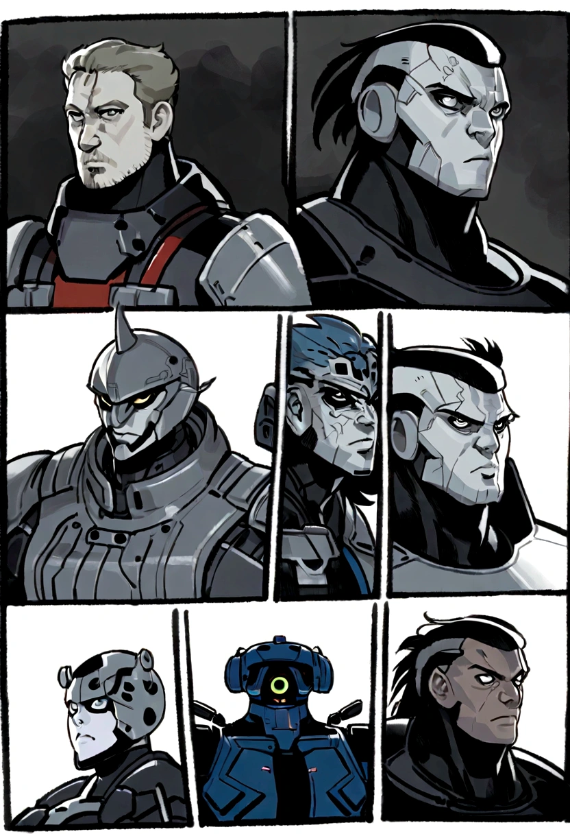 Mecha的特写镜头, Official Character Art, Official character illustrations, Adam Hughes, Character Art Close-up,Full body image, Detailed character art, Meticulous portraits of people, Comic cover art by Phil Noto, leave, Spy x , Full color illustrations, ,Cyberpunk,Non-human,Mecha,Clear details,8K,Clear and detailed,dynamic,monochrome,Marvel,DC,Celluloid,Super hero,Mecha,Blank Background,Comic story,daily,Storyboard