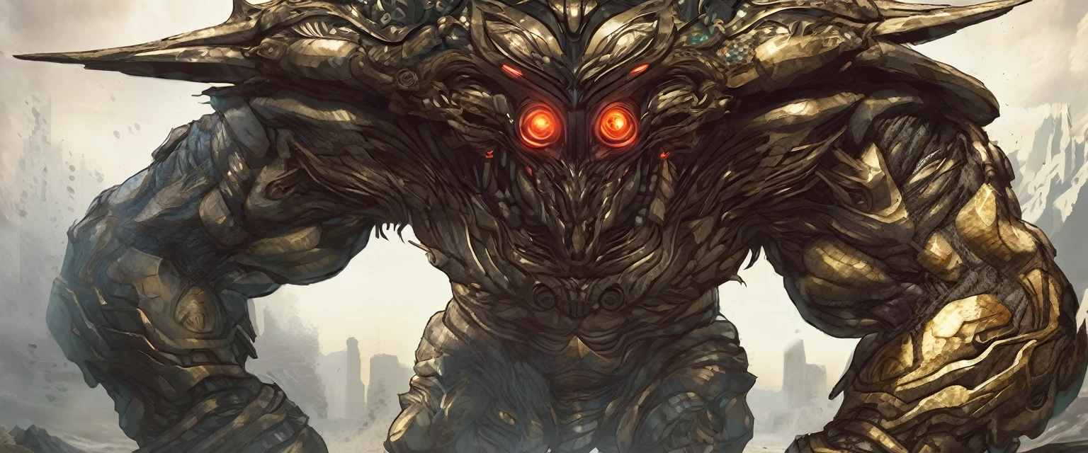 Cyclops, concept art, one eye, armor, excellent concept art, detailed, intricate detail, muscle, japanese monster designs