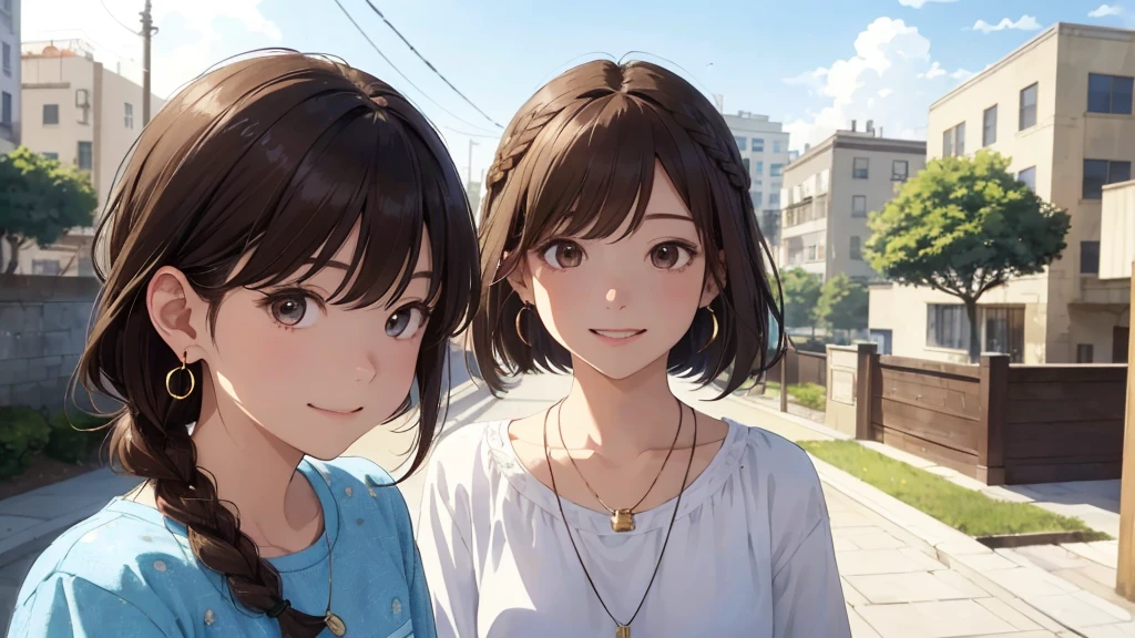 Balcony of a high-rise apartment building、Tower apartment building in the background、sunny、cumulonimbus(Highest quality、masterpiece、High resolution)、(Sargent-style watercolor)、(Anime Art)、、((Right beside、Female Profile、))、(Detailed depiction of a beautiful face)、A kind smile、Medium Short Hair、Dark Brown Hair、Braiding、、
1 female(Highest quality:1.2)、Very detailed、High resolution、masterpiece:1,2、Bright colors、Bokeh、Professional Lighting、Physically Based Rendering、Flat Color:0.8、Great illustrations、Realistic:1.37、Makoto Shinkai style、Name Style、Light Brown Hair、Elegant update、Short Bob、、Laugh together、Dynamic poselip、cheek(Dark Brown Hair/)bangs、cheek(direction)、(最高masterpiece1.2)繊細なイラストVery detailed、Break Blue Sky、Detailed Background、A shy smile、Through clenched teeth、Through clenched teeth、lip、cheek(Flat Color: 0.8)、(masterpiece: 1,2)、(masterpiece: 1,2)、High resolution、超High resolution、Highest quality、High resolution、Ultra-thin illustration、Makoto Shinkai style、Your name is style、Long Hair、Short Bob、necklace、Earrings、Dynamic pose、Selfie、whole body、Brown Hair、Braiding、Hair Bun、ponytail・Hair Bunスタイル、necklace、Valletta、ribbon、Earrings・アニキュア,。