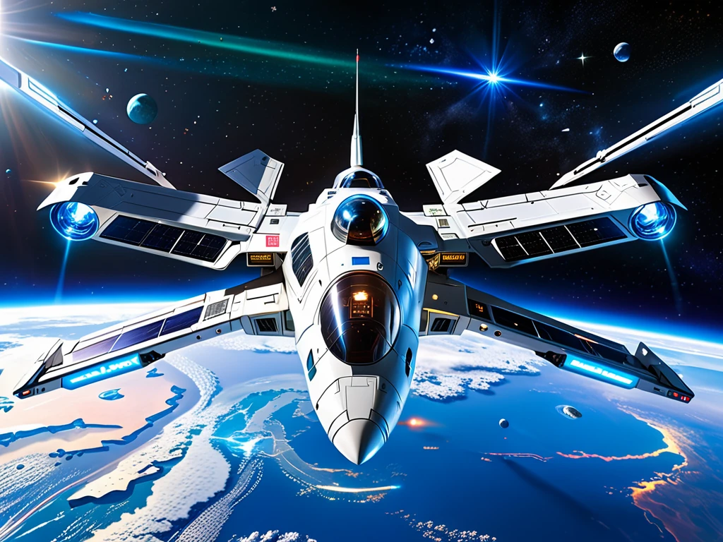 (Large spacecraft),(Futuristic),(powered by advanced technology),(Stylish and majestic design),(Floating silently in space),(Use a giant engine to move forward),(Level 6，With docking station),(A huge glass window lets you see the universe),(Surrounded by a protective force field),(Emits a soft blue light),(There are complex laser cannons on the sides.),(It depicts the Chinese symbol of strength and unity.),(Embrace a diverse crew with different cultures),(Including engineers, Home, astronaut),(wearing Futuristic uniforms),(Perform duties accurately and professionally),(Busy command center with holographic displays and control panels),(captain&#39;The cabin offers a spectacular view of the stars.),(Wide々A botanical garden，It is planted with exotic plants from Earth and elsewhere.),(Zero Gravity Simulation and Martial Arts Training Facility),(A treatment room equipped with advanced treatment techniques),(A relaxation area for crew members to relax and socialise),(Virtual reality rooms deliver immersive entertainment),(A splendid observation deck，panoramic),(Celestial objects passing by in fascinating colors),(Create a sense of awe and wonder),(Capturing the essence of inquiry and human creativity),(Eternal beauty that transcends borders and cultures),(Combining art, technology, And the universe). (Highest quality, Very detailed),(Actual),(High Dynamic Range),(Bright colors),(Sharp focus),(Physically Based Rendering:1.2),(masterpiece:1.1),(Ultra-high resolution),(Professional Lighting),(Bokeh).
