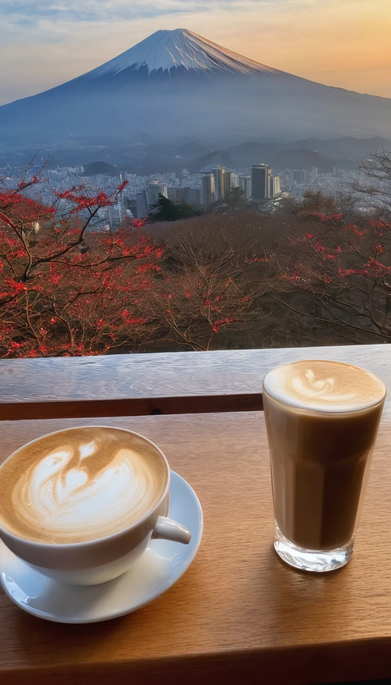 quality\(8K,非常に精細なCGユニットのwallpaper, masterpiece,High resolution,top-quality,top-quality real texture skin,Surreal,Increase the resolution,RAW Photos,最高quality,Very detailed,wallpaper\),BREAK、Fuji Mountain、First sunrise of the year、Rising sun、Fuji Mountain山頂、頂上でFirst sunrise of the yearを嗜む、Drink coffee、