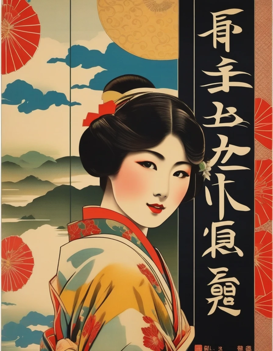 Japanese vintage poster prints Close, Face Focus, photograph (r4l1bps Female), Aesthetics of snapshots,