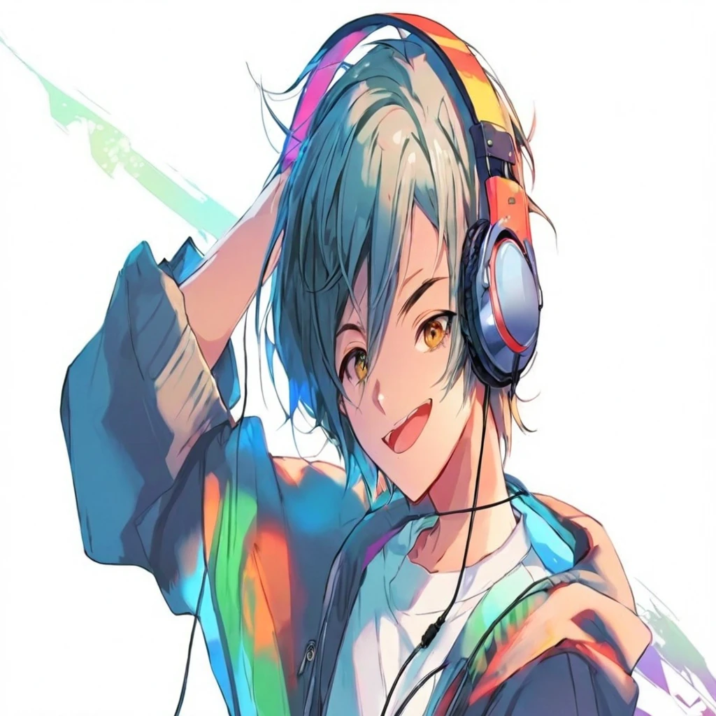 A gamer anime boy with headphones,