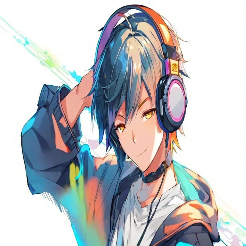 A gamer anime boy with headphones, 
