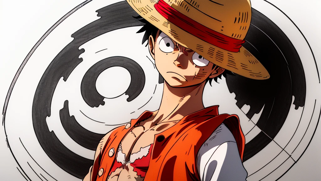 Drawing of a man wearing a hat and jacket, portrait of Luffy from piece, Luffy (piece, Luffy from piece, Perfect line drawing, Monchi S. D Luffy, Sharp line drawing, Luffy, Monchi S. D. Luffy, from piece, Clean line drawing, Very detailed ink line drawing, piece style