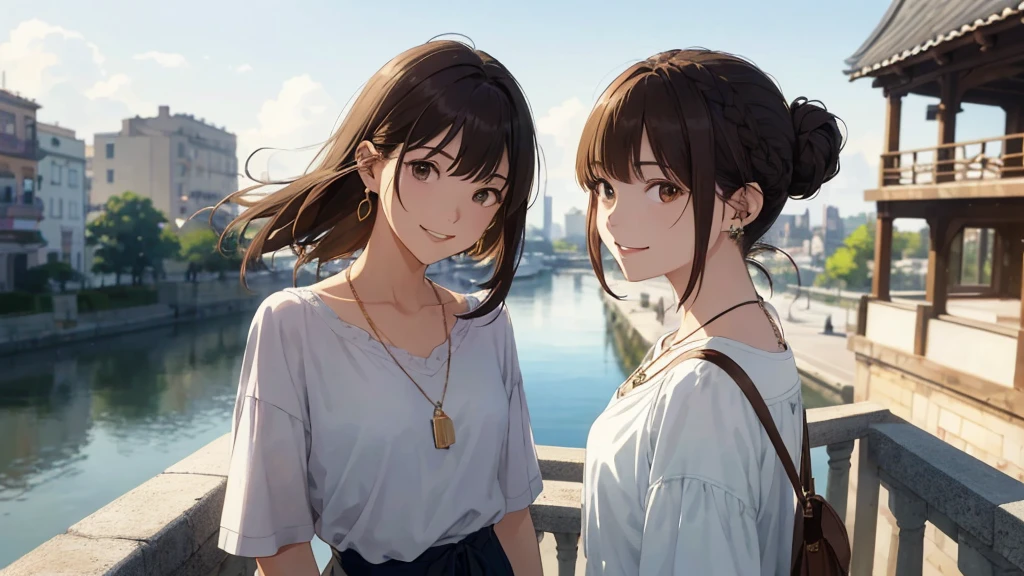Standing on the balcony of a high-rise apartment building、Tower apartment building in the background、sunny、cumulonimbus(Highest quality、masterpiece、High resolution)、(Sargent-style watercolor)、(Anime Art)、、((Right beside、Female Profile、))、(Detailed depiction of a beautiful face)、A kind smile、Medium Short Hair、Dark Brown Hair、Braiding、、
1 female(Highest quality:1.2)、Very detailed、High resolution、masterpiece:1,2、Bright colors、Bokeh、Professional Lighting、Physically Based Rendering、Flat Color:0.8、Great illustrations、Realistic:1.37、Makoto Shinkai style、Name Style、Light Brown Hair、Elegant update、Short Bob、、Laugh together、Dynamic poselip、cheek(Dark Brown Hair/)bangs、cheek(direction)、(最高masterpiece1.2)繊細なイラストVery detailed、Break Blue Sky、Detailed Background、A shy smile、Through clenched teeth、Through clenched teeth、lip、cheek(Flat Color: 0.8)、(masterpiece: 1,2)、(masterpiece: 1,2)、High resolution、超High resolution、Highest quality、High resolution、Ultra-thin illustration、Makoto Shinkai style、Your name is style、Long Hair、Short Bob、necklace、Earrings、Dynamic pose、Selfie、whole body、Brown Hair、Braiding、Hair Bun、ponytail・Hair Bunスタイル、necklace、Valletta、ribbon、Earrings・アニキュア,。