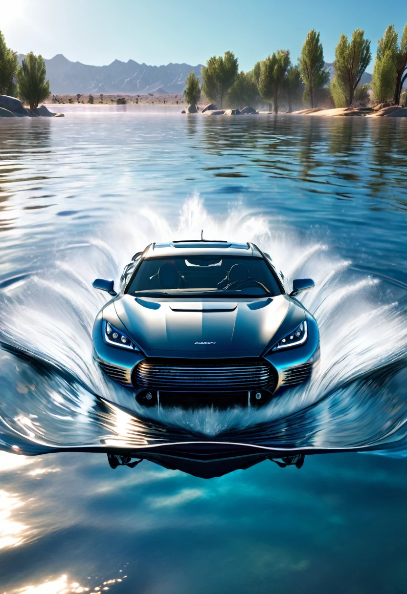 a car that drives on water, 8k, hyper detailed, western, epic