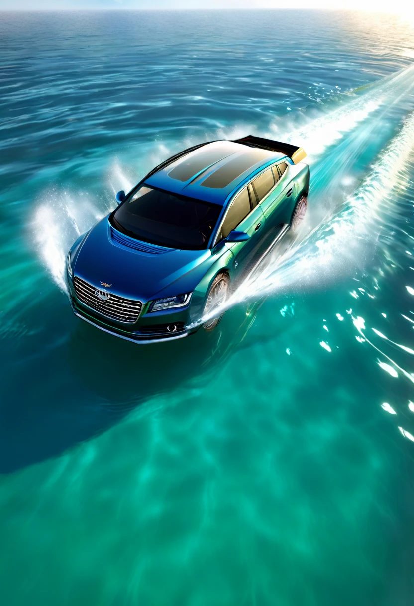 a car that drives on water, 8k, hyper detailed, western, epic