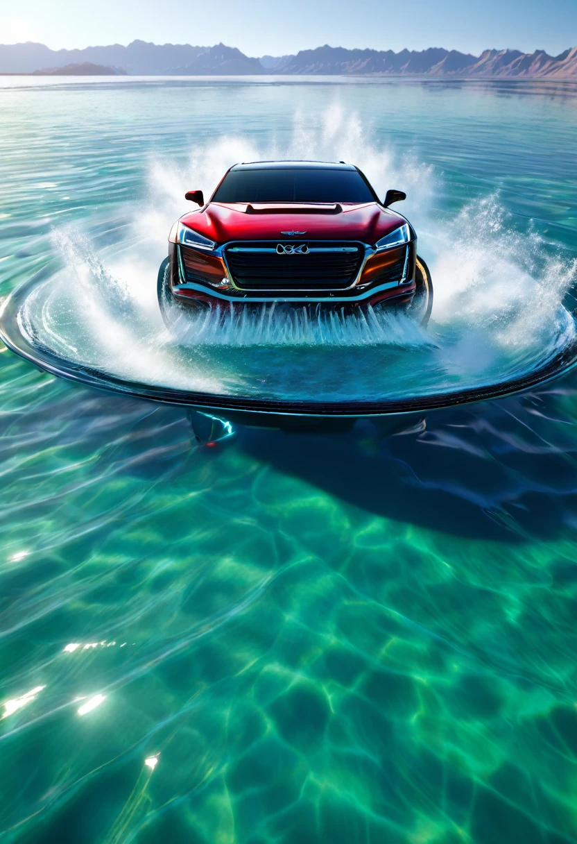 a car that drives on water, 8k, hyper detailed, western, epic