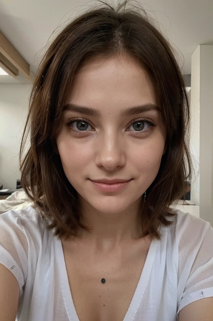 SES YEUX SONT FERMER Créer une image d'une jeune fille avec de beaux cheveux bruns, des yeux qui sont fermé!!!. Les traits de son visage doivent être harmonieux, avec un sourire doux et charmant. Ses cheveux doivent être longs et brillants, encadrant délicatement son visage. L'ensemble de son apparence doit dégager une beauté naturelle et une aura de gentillesse