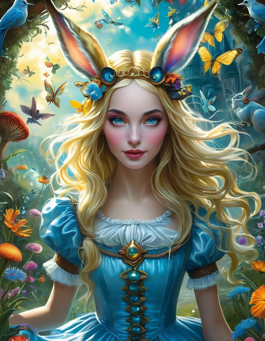 Alice au pays des merveilles, Magical creatures around you, head of'artwork, detailed