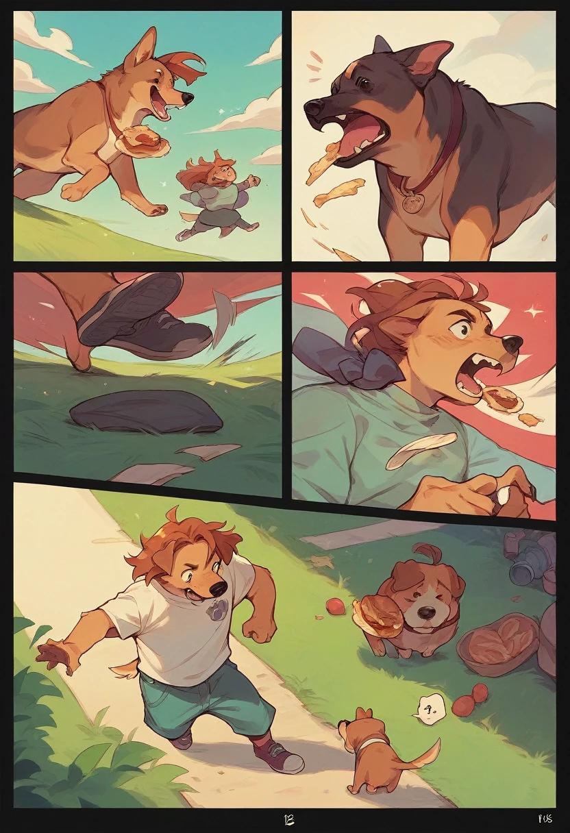 Funny guy, cartoon, comic, run, eat, dog, ears wind