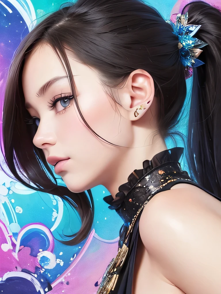 Nice style、(((Stylish fashion))), 8K quality、Intense watercolor, Detailed watercolor art, Watercolor splash, surreal, Avant-garde pop art, Beautiful and expressive paintings, Beautiful artwork illustration, Very colorful tones, wonderful, Cool Beauty, Highest quality、Official Art, vector art, stylish design, (((The most beautiful girl))), (((Highest quality))), High resolution, ((detailed)), (((Doodle Art)), ((masterpiece)), ((Super detailed)), (((stylish))),(((Low Angle)))