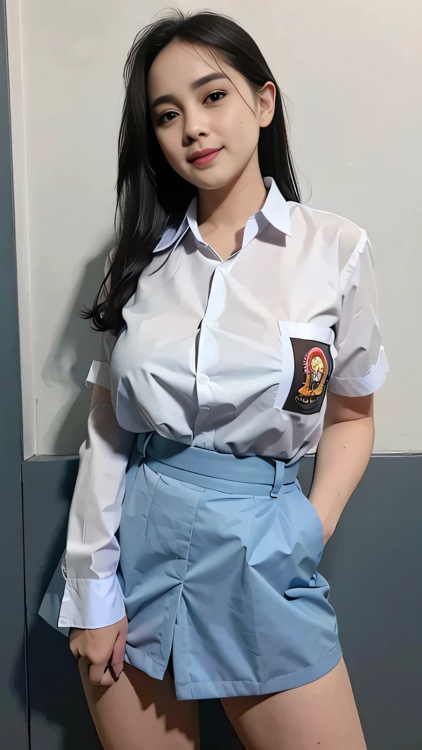 (best quality,4k,highres),ultra-detailed,realistic,cosplay,student uniform, unbutton clothes, unbutton shirt, mini skirt, skirt lift up, open legs,beautiful woman,big breasts, show nipples detailed, pubic hair,vivid colors,portrait,soft lighting
