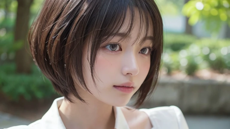 (Bob Cut Hair:1.2),(Wear a blazer:1.2),1 girl,Japanese,21 years old,(Small breasts:1.3),(Highest quality,masterpiece:1.3,超A high resolution,),(Ultra-detailed,Caustics),(Photorealistic:1.4,RAW shooting,)Ultra-Realistic Capture,Very detailed,High resolution 16K human skin close-up。 Natural skin texture、,Pores、、It needs to be detailed enough to be easily identifiable。 Skin should be even-toned and healthy looking。 Use natural light and colour, Sad expression, Looking at the camera, Perfect dynamic composition, Outdoor