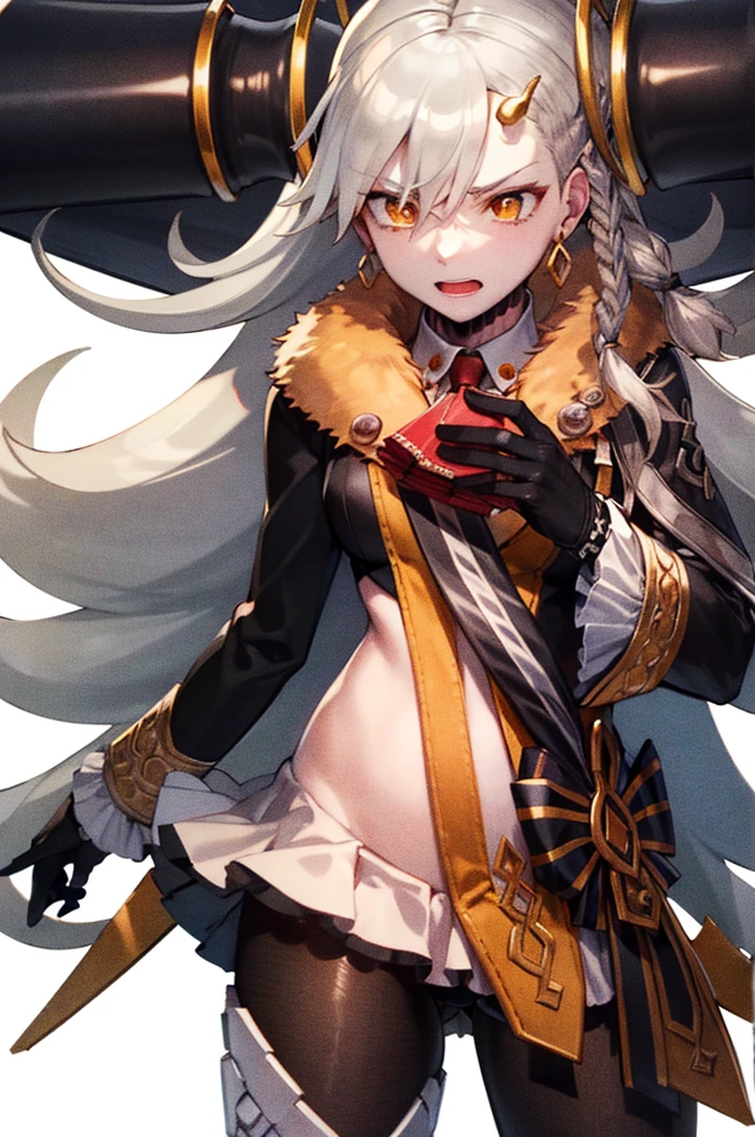 Olga Maria, FGO, Grand Order of Fate, Olga Marie Animusphere, embarrassed face, shy face, glad face, smilling face, partially opened mouth, shyness, ssmile, glad, {{{{master part}}}}, {{{hyper detailled}}}, {{{highres}}}, {{good anatomy}}, (((best qualityer))), ((an extremely delicate and beautiful)), {{an extremely detailed and delicate}}, {CG 8k wallpaper}, {stunning art}, Original, mellow, ((half-body shot)), ((pale skinned)), ((face perfect)), ((High quality face)), (Depth of field), Body highly detailed, (((master part))), (extremely high quality artwork), face detailed, construction site, best qualityer, incredibly absurdness, ((best qualityer)), (ultra details), (beautiful detailed eyes), hiper intrincado,  extremely detailed, beautiful detailed eyes, olhos Vibrants, ray tracing, [[[cores Vibrants]]], From the waist up, Daughter, sharp focusing, [[best qualityer]], Dynamic angle, Depth of field, dynamic light, 1 girl, (( long  hair, flat hair)), silky hair, dynamic hair, medium breasts, sharp eyes, long eyelashes, Black pantyhose, dynamic lights, godrays, cinematographic lightning, (ultra details:1.3), cloudy background, (Cover style:1.3), fashionable, Vibrant, Tenue, posando, front, fullcolor, Dynamic, Background Story, elements, confident, innocent expression, holding, statement, accessory, majestic, coiled, ao redor, Touch, supper, texto, cover, commanding attention, title, chic, fountain, captivating, headline, greatest, hard-hitting, moderno, na lo fashion, focusing, lo fashion , , , , , best quality, Super fine, 16K, incredibly absurdres, extremely detailed, delicate and dynamic, stained glass kaleidoscope made of jewels of various colors, with mechanical mechanisms, clockwork mechanisms, and gear mechanisms, girl peering into it, (heterochromia, star-shaped pupils eye, heart-shaped pupils eye), lighting-effects, prism-effects, mirror-effects, iridescent world artwork masterpiece, best quality, Restrained,masterpiece, best quality,