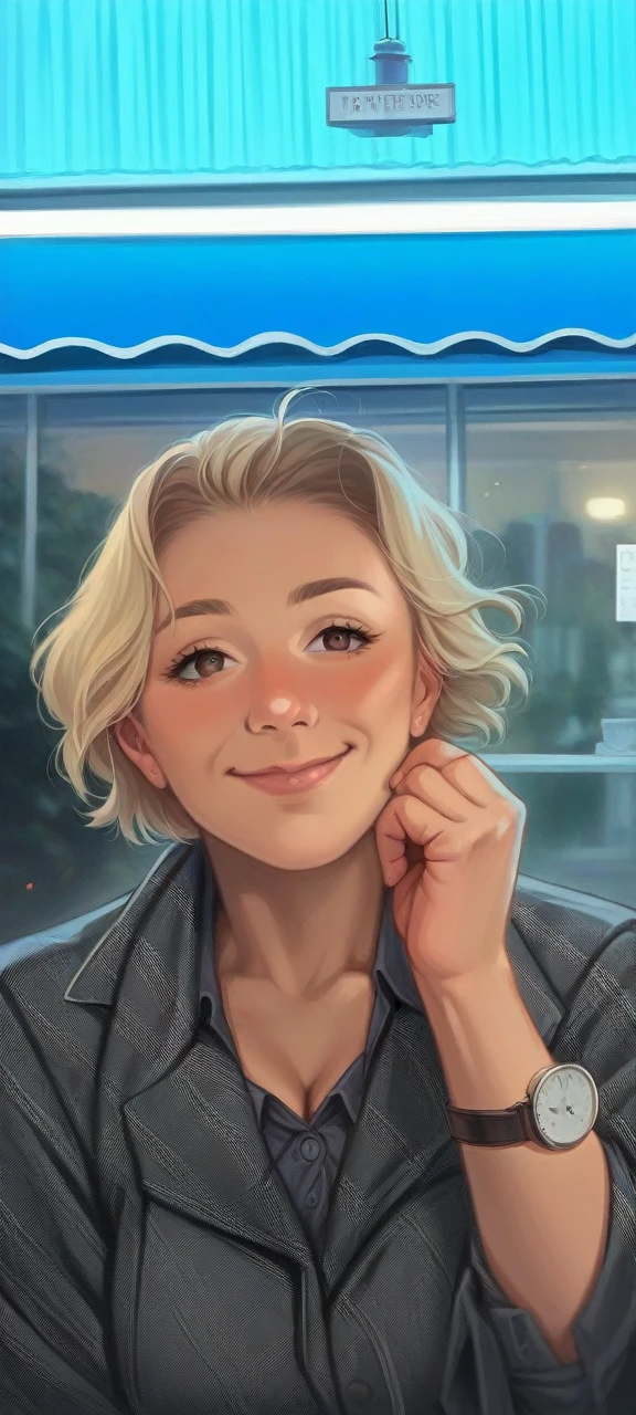 (8k, RAW photo, best quality, masterpiece:1.2), (realistic, photo-realistic:1.37), ultra-detailed,
1 girl,cute, solo,beautiful detailed sky,detailed cafe,night,sitting,dating,(nose blush),(smile:1.1),(closed mouth),large breasts, seductive smile, large aparture, professional lighting, Sony A7R4, Zessie 50mm F1.8,
medium breasts,beautiful detailed eyes,(collared shirt:1.1), bowtie,pleated skirt,(short hair:1.2),floating hair 
