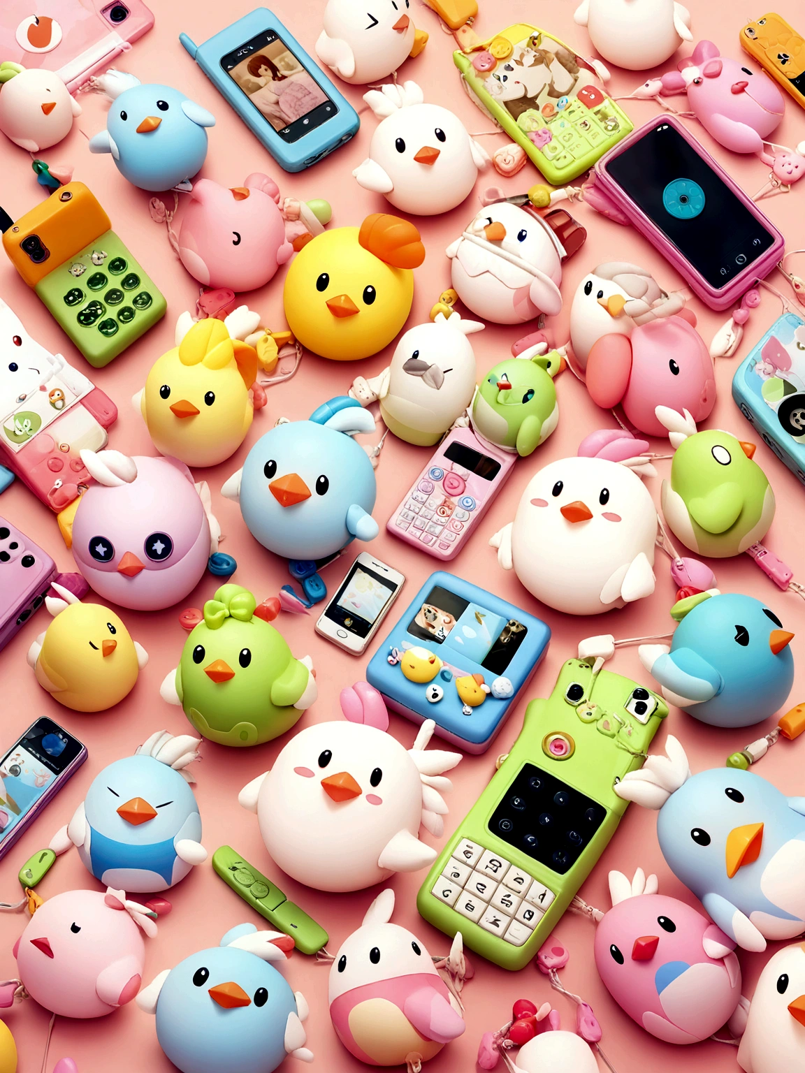 （product design）(((Toy mobile phone))), (((Super cute Takumi bird appearance))), ??Toy mobile phone,Cute styling， High-definition realism,  High-resolution images,