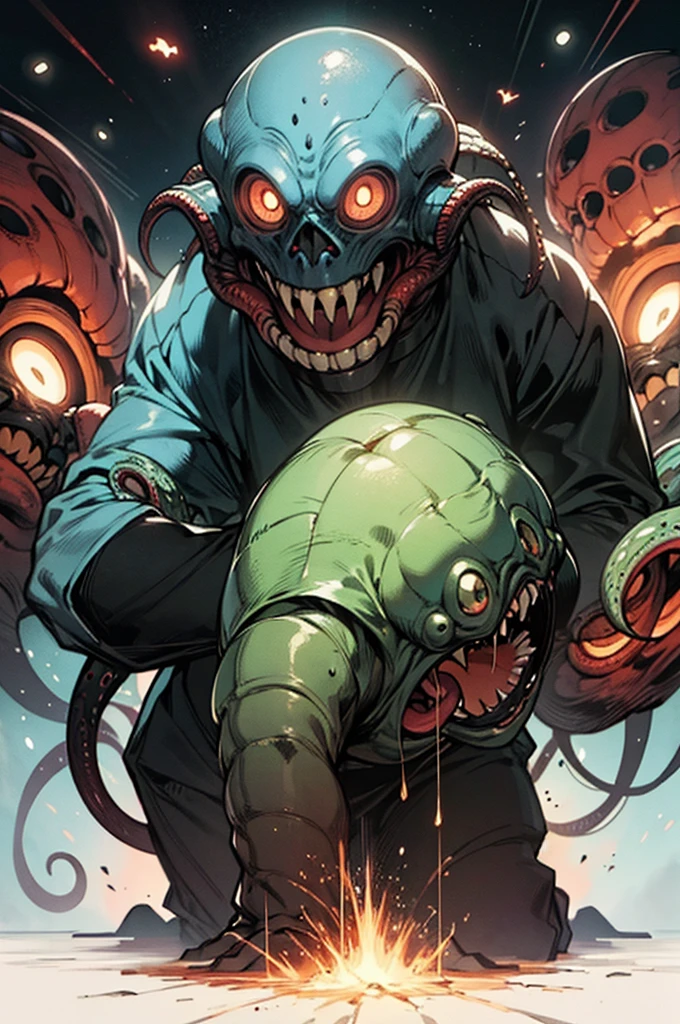 snakemen make natural alchemists dur to venom knowledge,neon pink and lime flasks spew a poisonous toxic cloud,salmon,