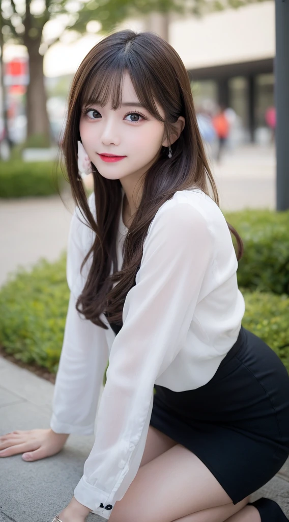 Tabletop, Highest quality, shape, Very detailed, finely, High resolution, 8k wallpaper, 完璧なダイナミックな構shape, Beautiful and exquisite,ランダムなcute髪,,Natural color lip、20-year-old girl、cute、Looking into the camera,Always blur the background,Perfect and beautiful face,Slim face and figure,Big eyes、Putting on gal makeup,Small face,Shooting from below、Blurred Background,Elegant feminine face、Cyberpunk Fashion、smile、Change pose randomly、Randomly change the shooting angle and position、Playing in the park