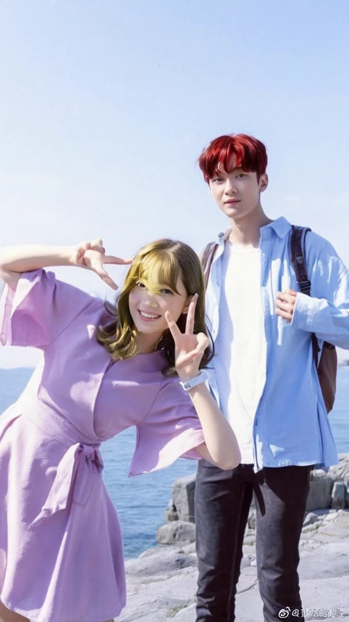 A girl with blonde hair and a boy with red hair in a hill