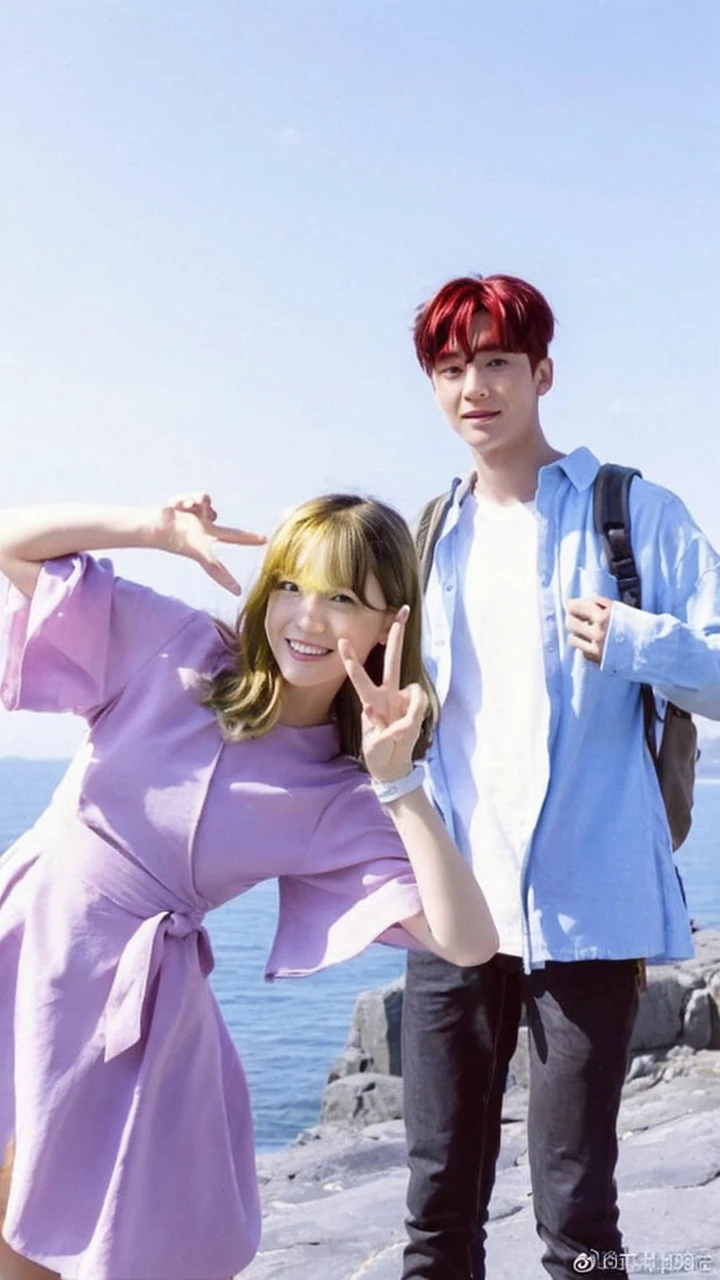 A girl with blonde hair and a boy with red hair in a hill