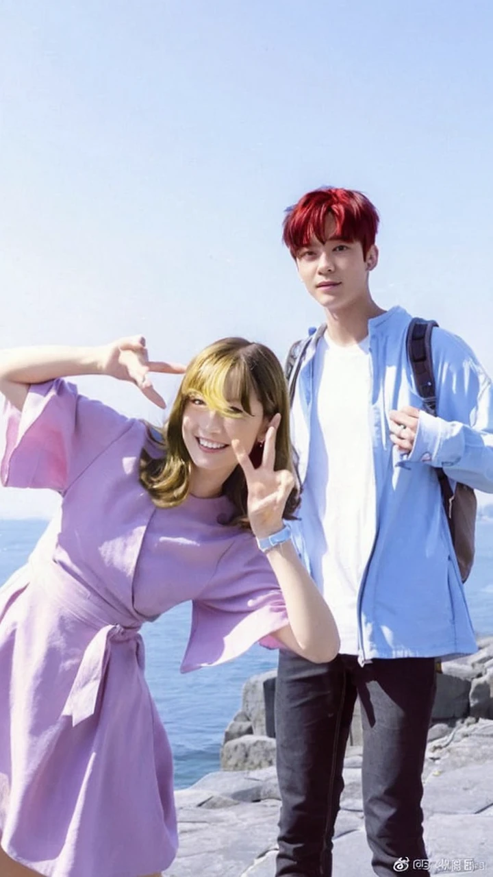 A girl with blonde hair and a boy with red hair in a hill