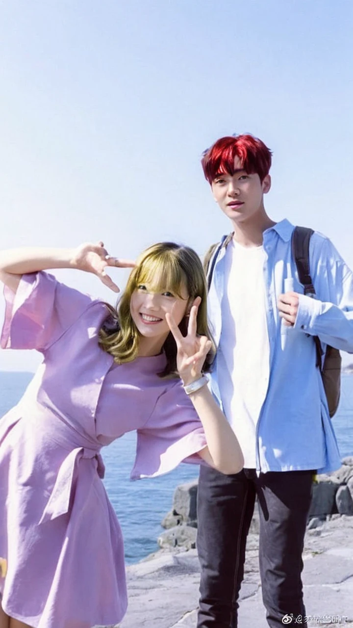 A girl with blonde hair and a boy with red hair in a hill
